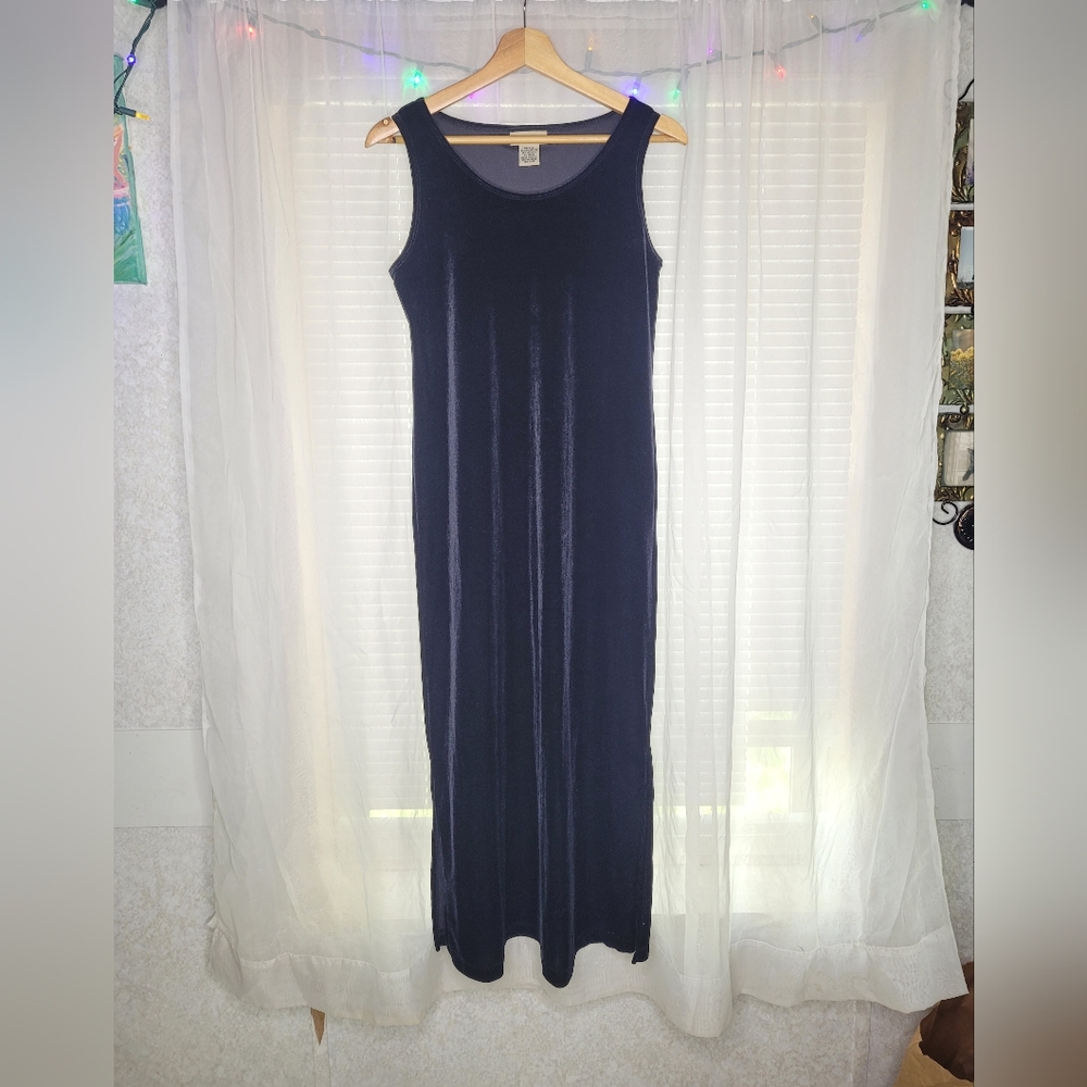 Apostrophe Black Velvet Dress Small Made In USA Stretch Dark Romantic Gothic Y2K